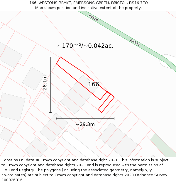 166, WESTONS BRAKE, EMERSONS GREEN, BRISTOL, BS16 7EQ: Plot and title map