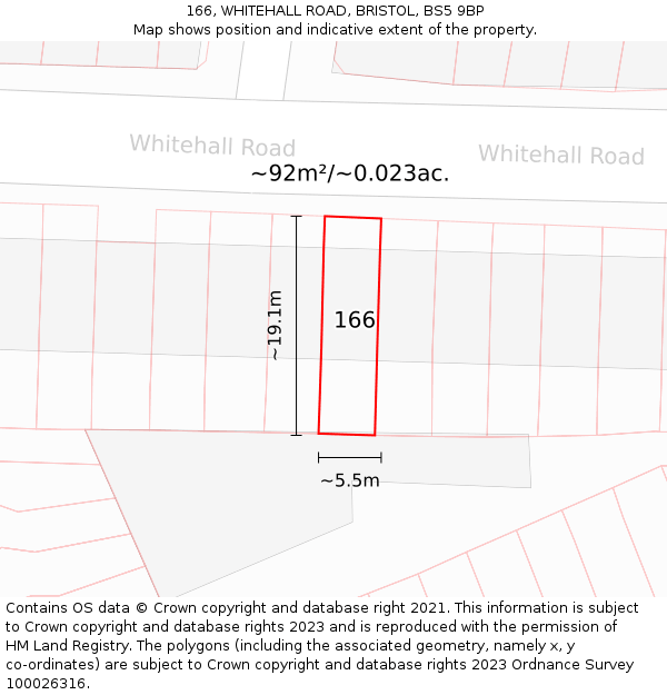 166, WHITEHALL ROAD, BRISTOL, BS5 9BP: Plot and title map