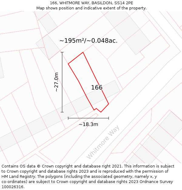 166, WHITMORE WAY, BASILDON, SS14 2PE: Plot and title map