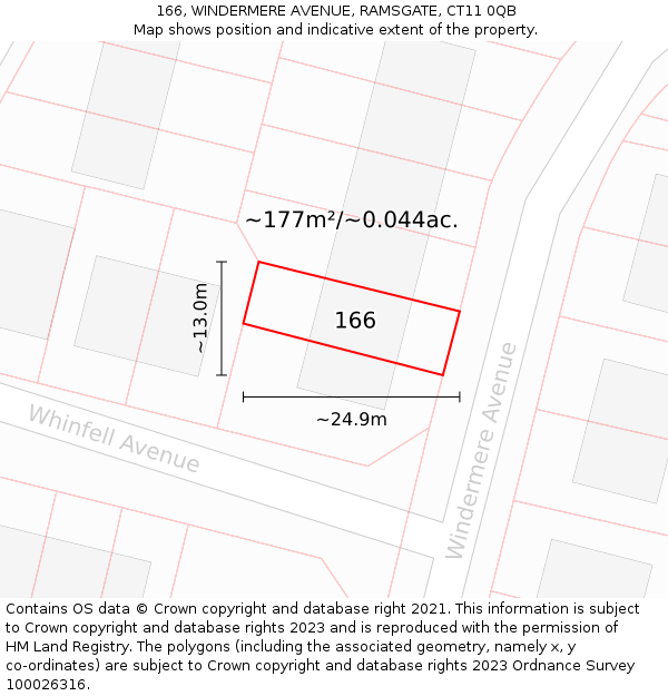166, WINDERMERE AVENUE, RAMSGATE, CT11 0QB: Plot and title map