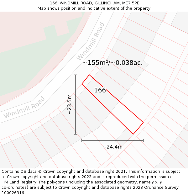 166, WINDMILL ROAD, GILLINGHAM, ME7 5PE: Plot and title map