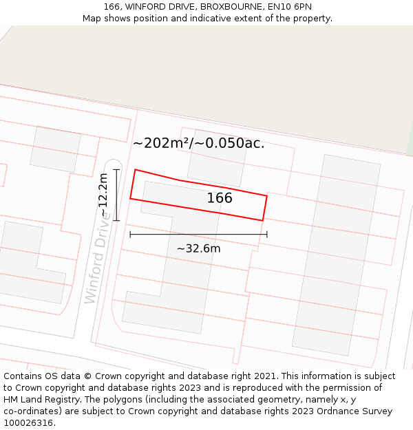 166, WINFORD DRIVE, BROXBOURNE, EN10 6PN: Plot and title map