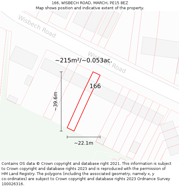 166, WISBECH ROAD, MARCH, PE15 8EZ: Plot and title map