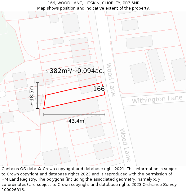 166, WOOD LANE, HESKIN, CHORLEY, PR7 5NP: Plot and title map