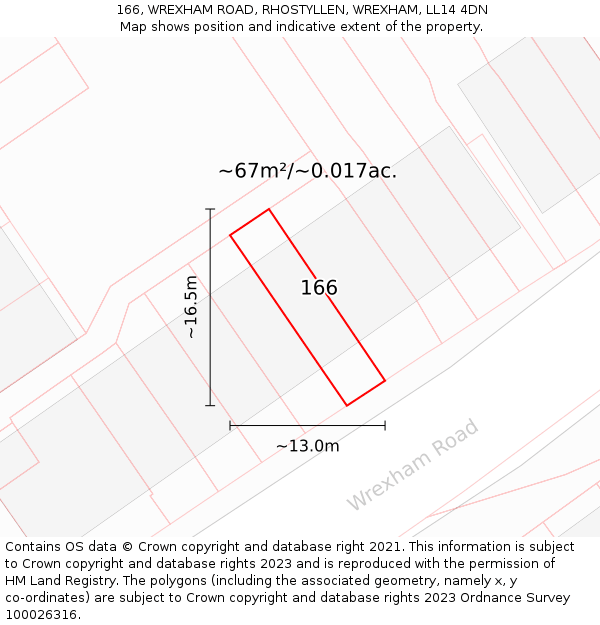 166, WREXHAM ROAD, RHOSTYLLEN, WREXHAM, LL14 4DN: Plot and title map