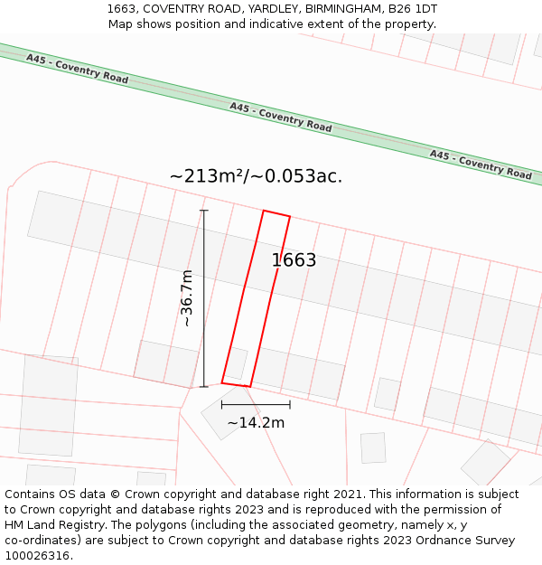 1663, COVENTRY ROAD, YARDLEY, BIRMINGHAM, B26 1DT: Plot and title map