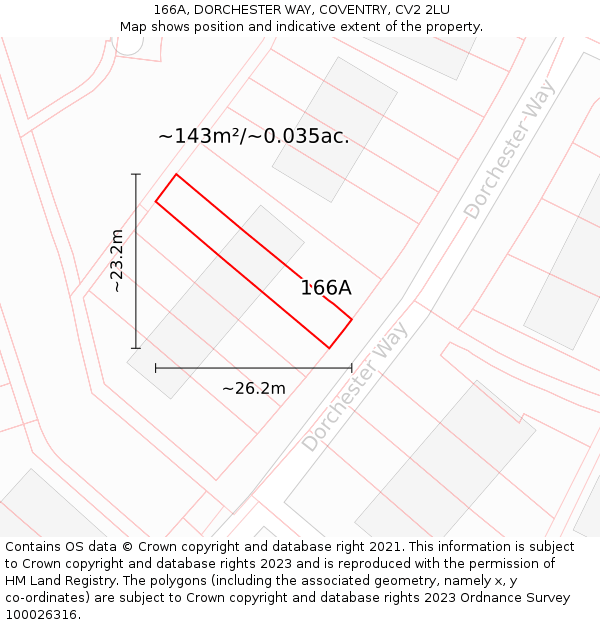 166A, DORCHESTER WAY, COVENTRY, CV2 2LU: Plot and title map