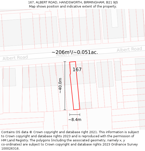 167, ALBERT ROAD, HANDSWORTH, BIRMINGHAM, B21 9JS: Plot and title map