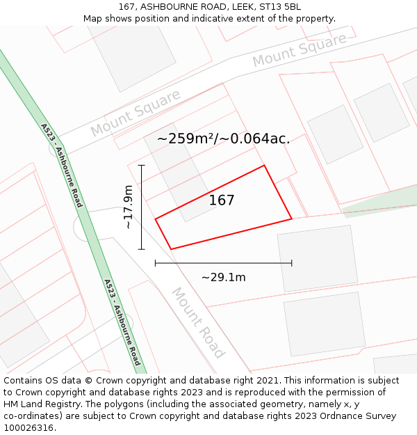 167, ASHBOURNE ROAD, LEEK, ST13 5BL: Plot and title map