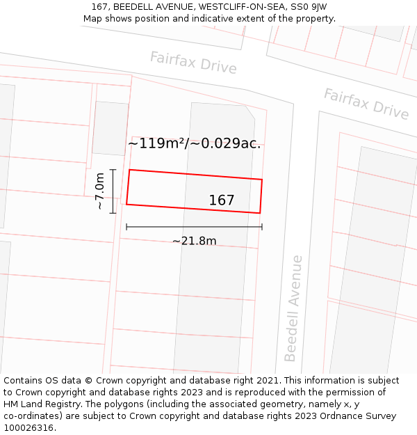 167, BEEDELL AVENUE, WESTCLIFF-ON-SEA, SS0 9JW: Plot and title map