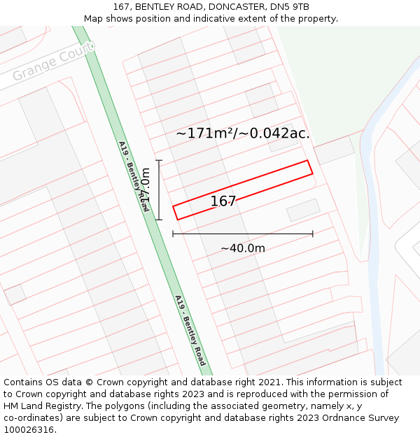167, BENTLEY ROAD, DONCASTER, DN5 9TB: Plot and title map