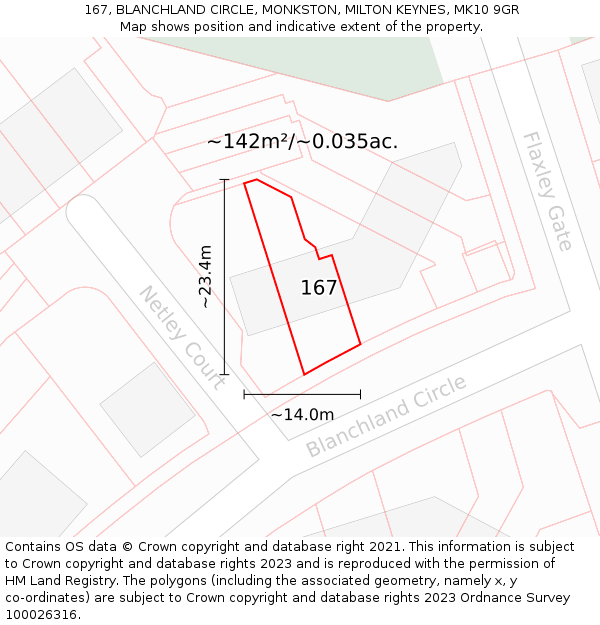 167, BLANCHLAND CIRCLE, MONKSTON, MILTON KEYNES, MK10 9GR: Plot and title map