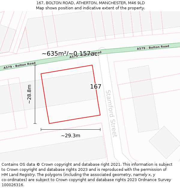 167, BOLTON ROAD, ATHERTON, MANCHESTER, M46 9LD: Plot and title map