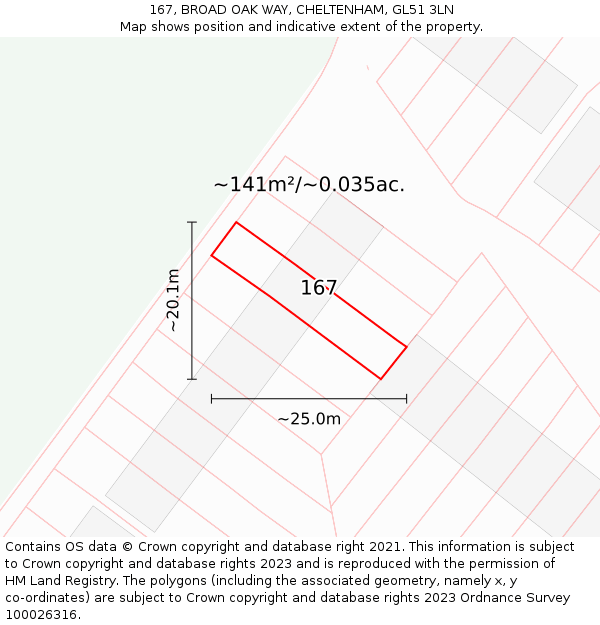 167, BROAD OAK WAY, CHELTENHAM, GL51 3LN: Plot and title map