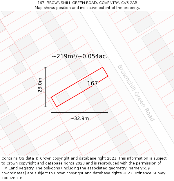 167, BROWNSHILL GREEN ROAD, COVENTRY, CV6 2AR: Plot and title map