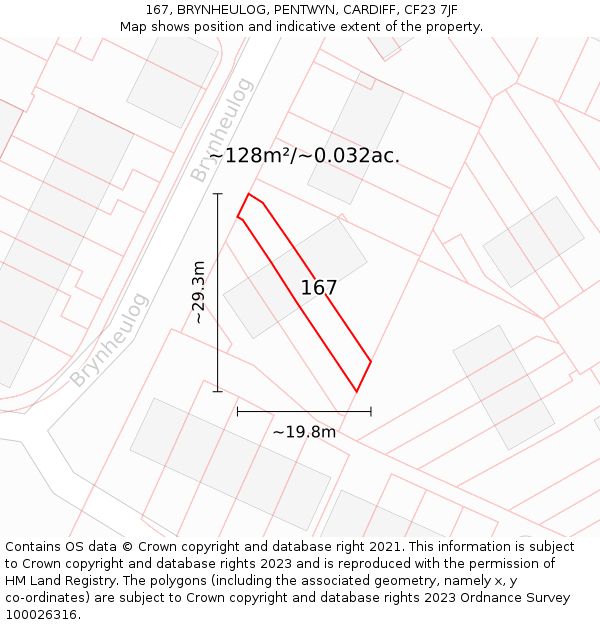167, BRYNHEULOG, PENTWYN, CARDIFF, CF23 7JF: Plot and title map