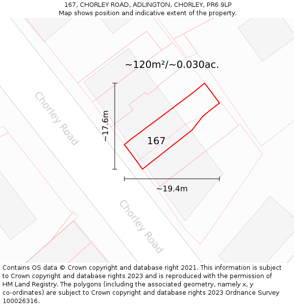 167, CHORLEY ROAD, ADLINGTON, CHORLEY, PR6 9LP: Plot and title map