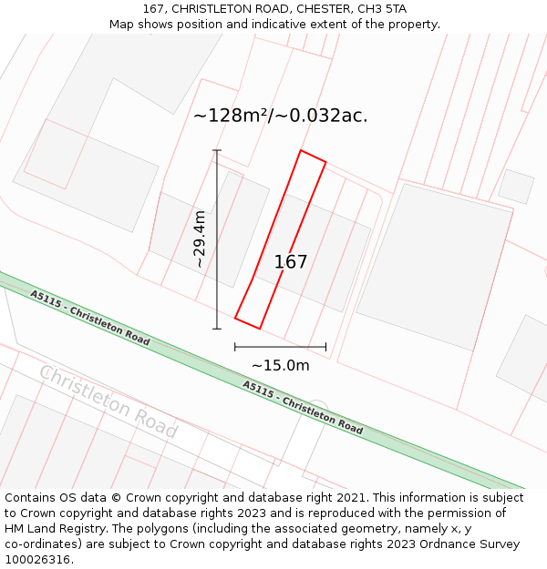 167, CHRISTLETON ROAD, CHESTER, CH3 5TA: Plot and title map