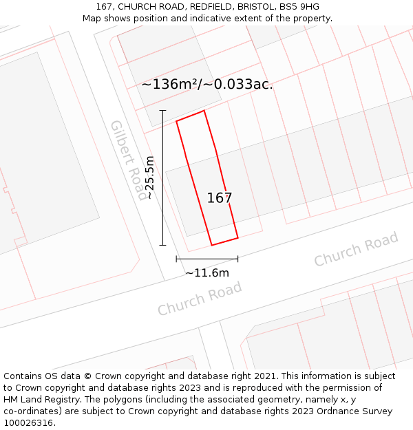 167, CHURCH ROAD, REDFIELD, BRISTOL, BS5 9HG: Plot and title map
