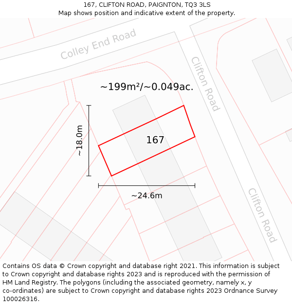 167, CLIFTON ROAD, PAIGNTON, TQ3 3LS: Plot and title map