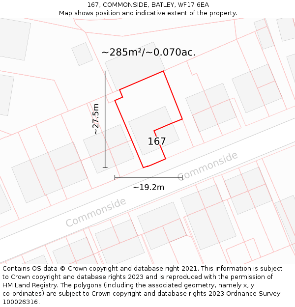 167, COMMONSIDE, BATLEY, WF17 6EA: Plot and title map