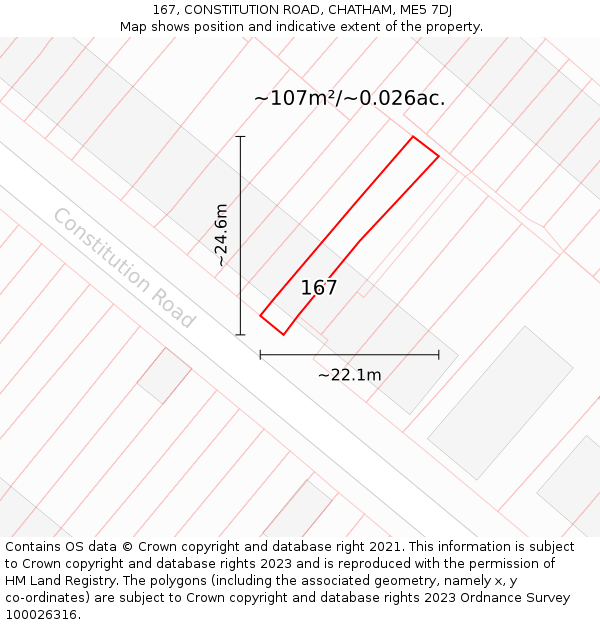 167, CONSTITUTION ROAD, CHATHAM, ME5 7DJ: Plot and title map