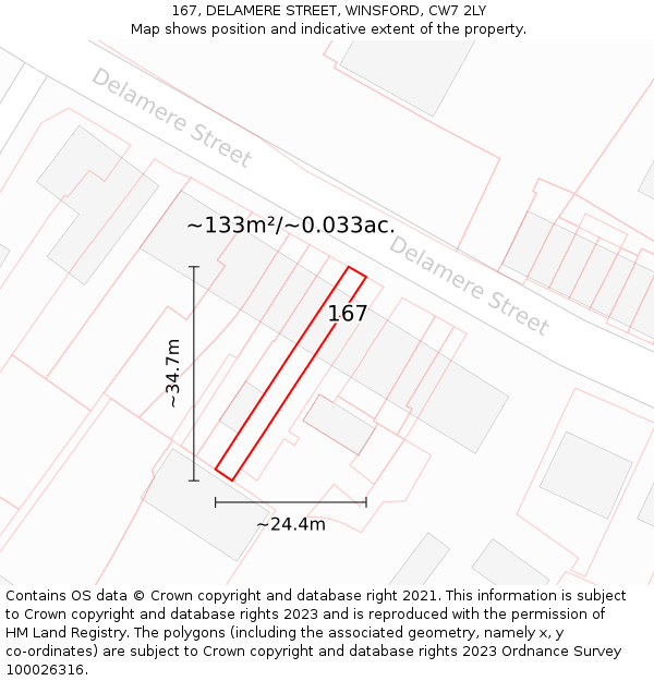 167, DELAMERE STREET, WINSFORD, CW7 2LY: Plot and title map