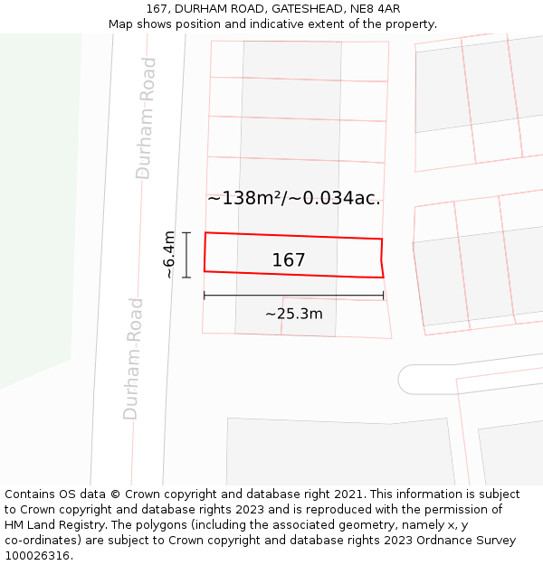167, DURHAM ROAD, GATESHEAD, NE8 4AR: Plot and title map