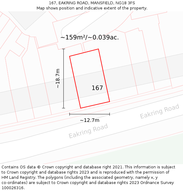 167, EAKRING ROAD, MANSFIELD, NG18 3FS: Plot and title map