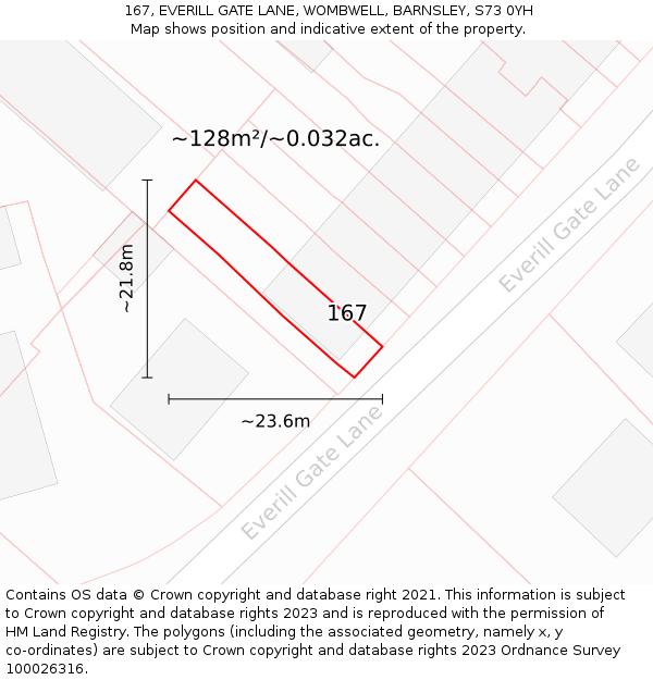 167, EVERILL GATE LANE, WOMBWELL, BARNSLEY, S73 0YH: Plot and title map