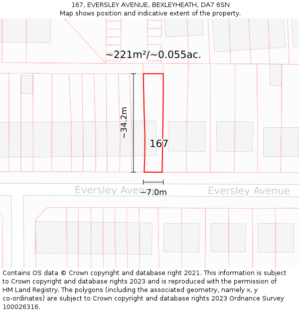 167, EVERSLEY AVENUE, BEXLEYHEATH, DA7 6SN: Plot and title map