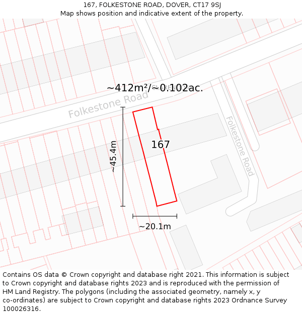 167, FOLKESTONE ROAD, DOVER, CT17 9SJ: Plot and title map