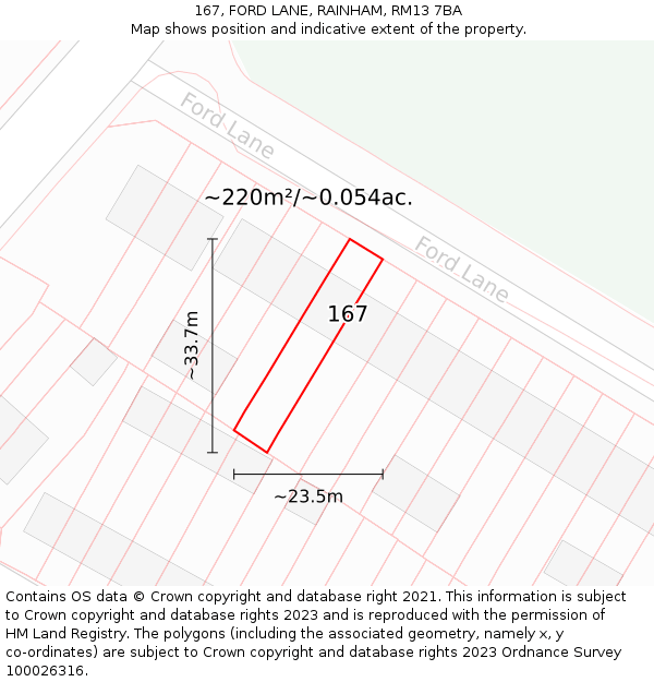 167, FORD LANE, RAINHAM, RM13 7BA: Plot and title map