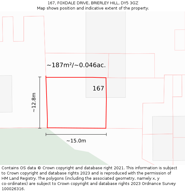 167, FOXDALE DRIVE, BRIERLEY HILL, DY5 3GZ: Plot and title map