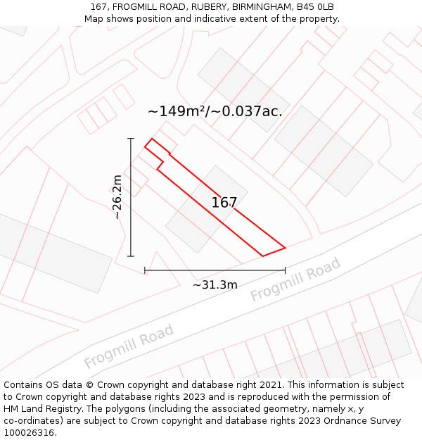 167, FROGMILL ROAD, RUBERY, BIRMINGHAM, B45 0LB: Plot and title map