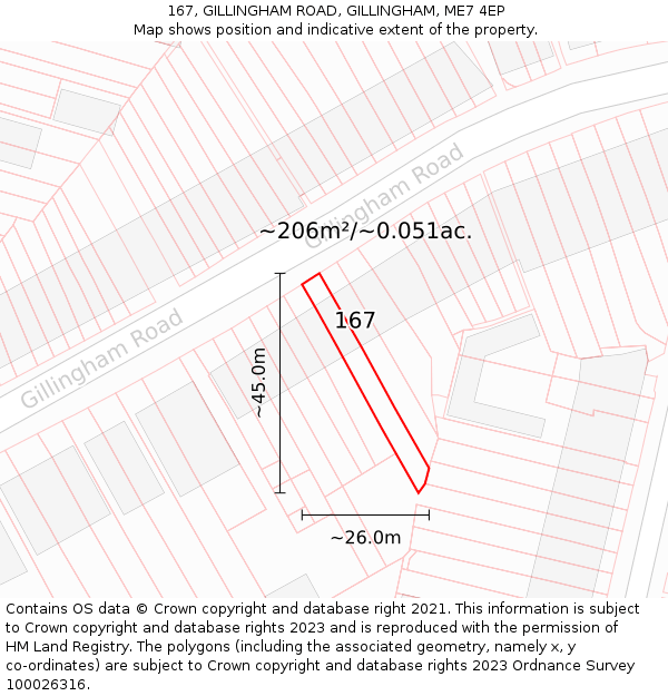 167, GILLINGHAM ROAD, GILLINGHAM, ME7 4EP: Plot and title map