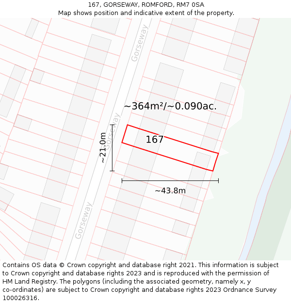 167, GORSEWAY, ROMFORD, RM7 0SA: Plot and title map