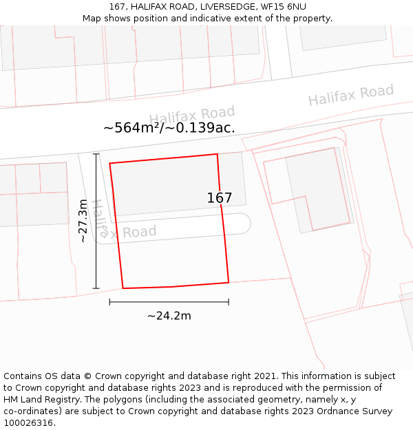 167, HALIFAX ROAD, LIVERSEDGE, WF15 6NU: Plot and title map