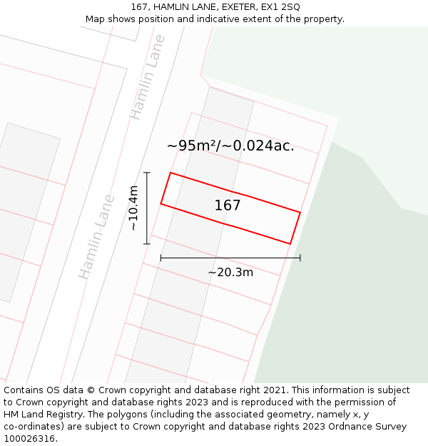 167, HAMLIN LANE, EXETER, EX1 2SQ: Plot and title map