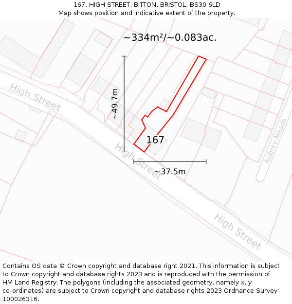 167, HIGH STREET, BITTON, BRISTOL, BS30 6LD: Plot and title map