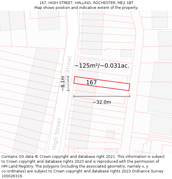 167, HIGH STREET, HALLING, ROCHESTER, ME2 1BT: Plot and title map