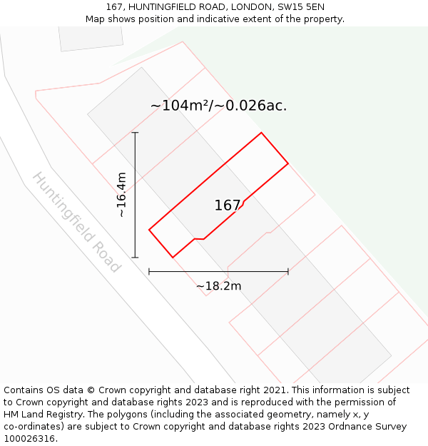 167, HUNTINGFIELD ROAD, LONDON, SW15 5EN: Plot and title map
