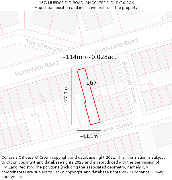 167, HURDSFIELD ROAD, MACCLESFIELD, SK10 2QX: Plot and title map