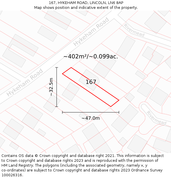 167, HYKEHAM ROAD, LINCOLN, LN6 8AP: Plot and title map