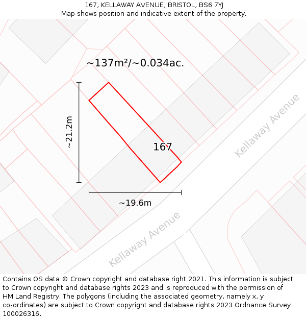167, KELLAWAY AVENUE, BRISTOL, BS6 7YJ: Plot and title map