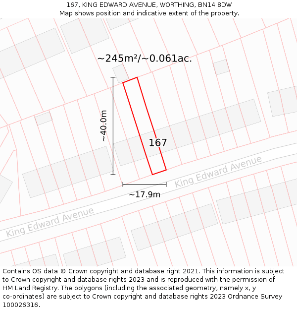167, KING EDWARD AVENUE, WORTHING, BN14 8DW: Plot and title map