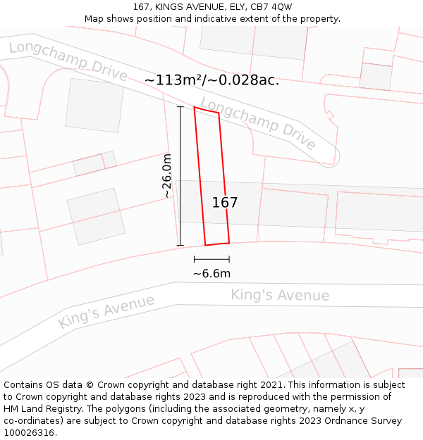 167, KINGS AVENUE, ELY, CB7 4QW: Plot and title map