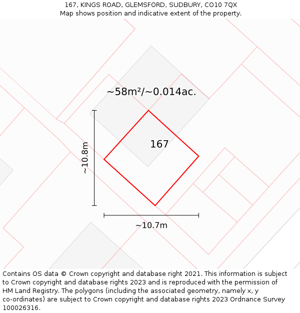167, KINGS ROAD, GLEMSFORD, SUDBURY, CO10 7QX: Plot and title map