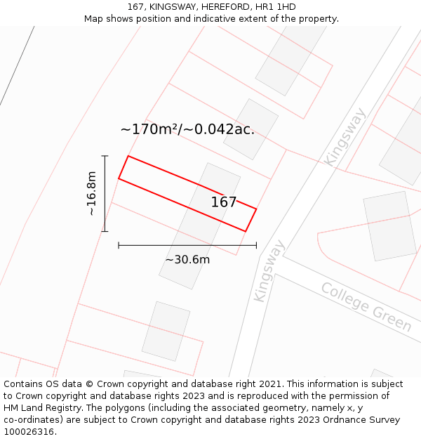167, KINGSWAY, HEREFORD, HR1 1HD: Plot and title map