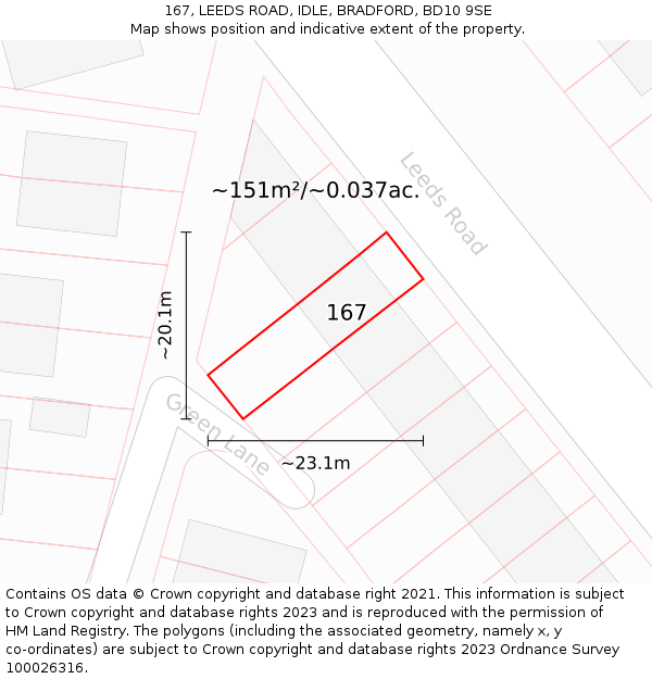 167, LEEDS ROAD, IDLE, BRADFORD, BD10 9SE: Plot and title map